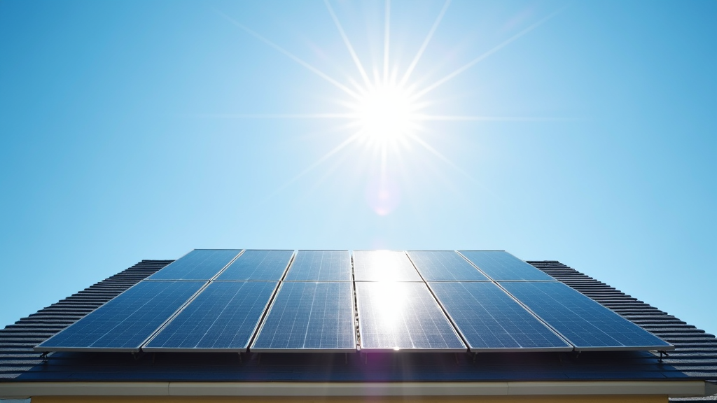Solar panels on a roof under a clear blue sky